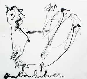 Anton Heyboer - inkttekening: kip verkocht voor € 175!