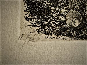 Dirk van Gelder - Meester graficus - HERFST - spin, denneappels etc- oplage 75 - potloodgesignrd kopen? Bied vanaf 52!