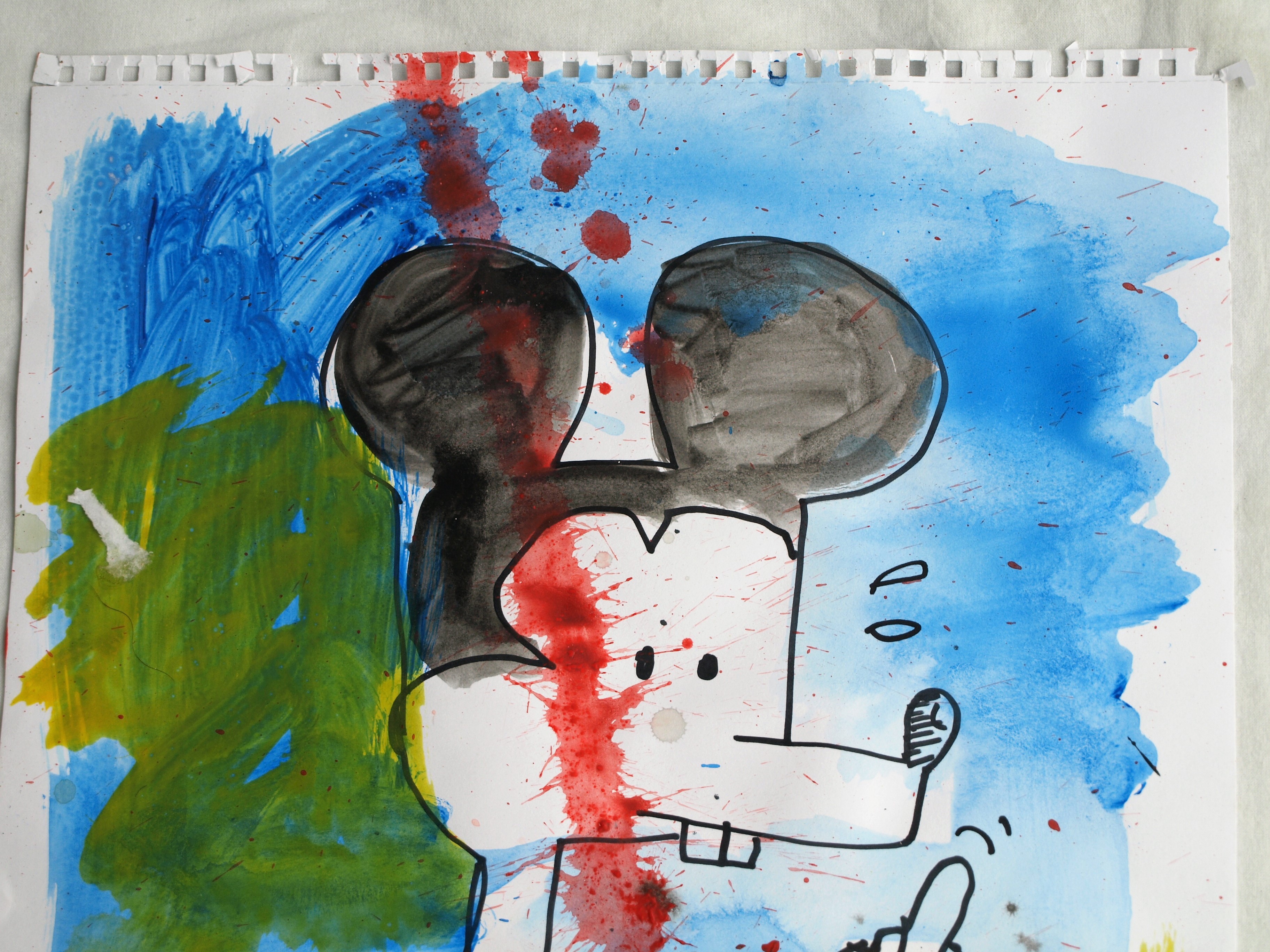 Peter Klashorst - Aquarel , Mickey Mouse geeft zijn Vinger – 2016 kopen? Bied vanaf 25!