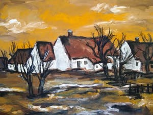 Jelle Hoogstra - Boerderijen in winters landschap / groot werk kopen? Bied vanaf 1!