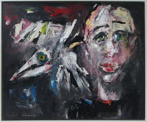 Charlotte Molenkamp - Olieverf op doek, Portret met vogel - Ingelijst (Groot) kopen? Bied vanaf 1600!