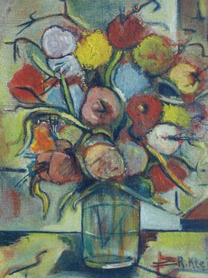 R. Kleijn - Olieverf op doek, Bloemstilleven – gesigneerd en ingelijst – ca 1960? kopen? Bied vanaf 40!