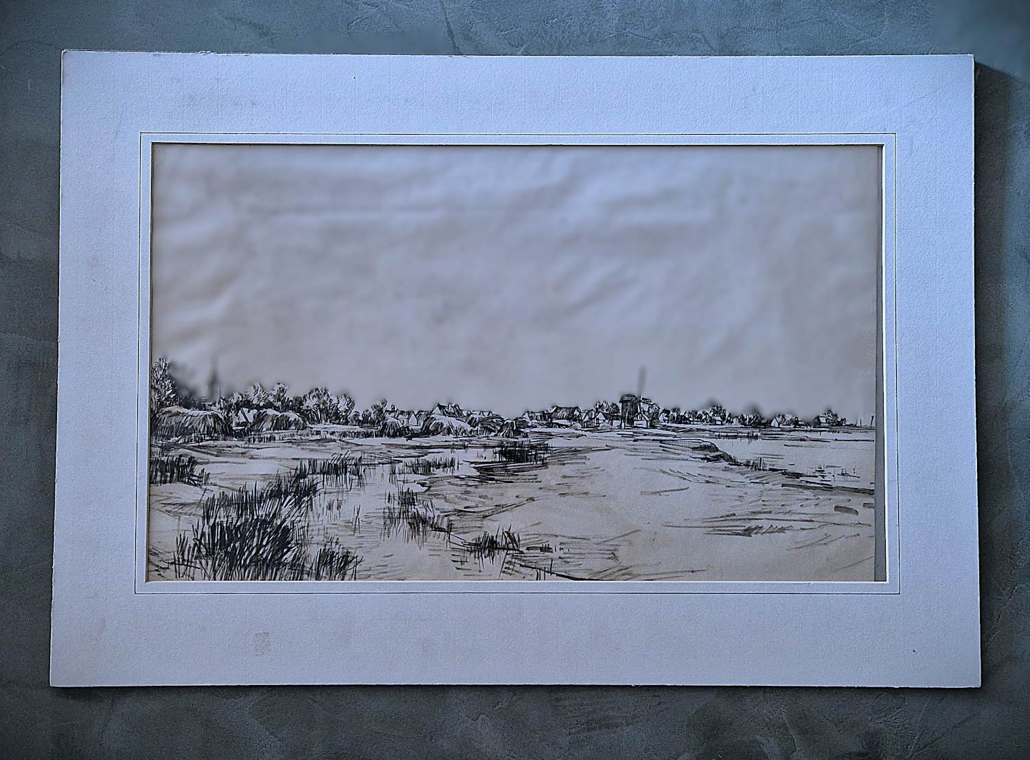 Carel Nicolaas Storm van 's-Gravesande - grote inkt-tekening - ca. 1900 - weids Hollands landschap - gesigneerd kopen? Bied vanaf 58!