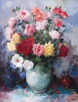 Theodorus van Oorschot - Stilleven met rozen verkocht voor € 850!