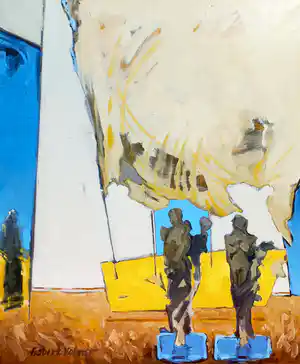 Robert Volmer - Statues, olieverf op doek (mooi ingelijst, groot) verkocht voor € 395!