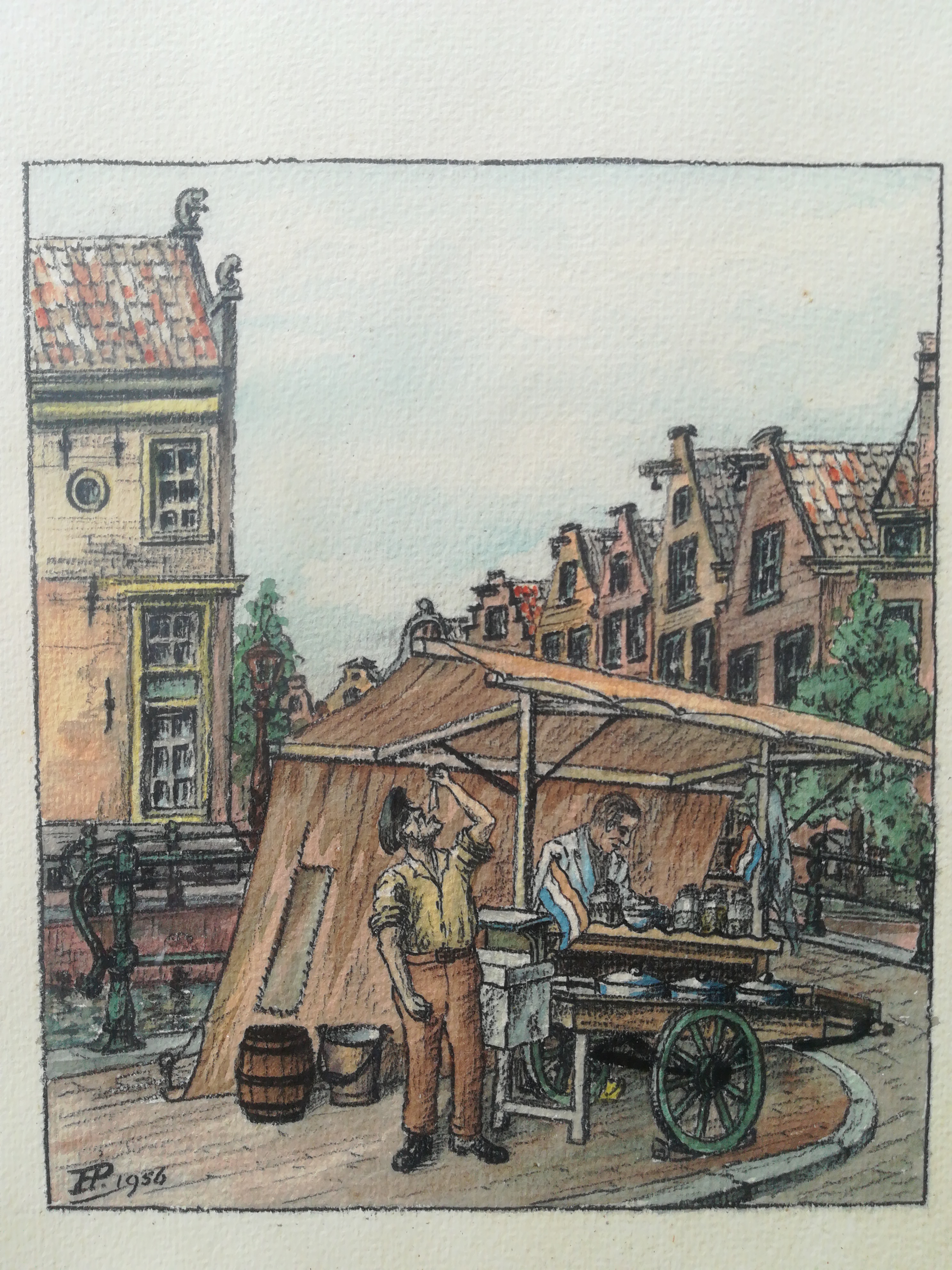 Niet of onleesbaar gesigneerd - Viskraam in Amsterdam  kopen? Bied vanaf 1!