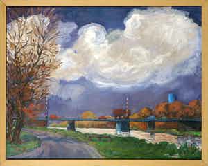 Jan Dekker - Olieverf op hardboard, Leeghwaterbrug Alkmaar - Ingelijst verkocht voor € 60!