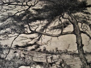 Adrianus Johannes Grootens - Knappe circa 1930 droge naald Ets "Kar en Paard in Duinlandschap" gesigneerd kopen? Bied vanaf 1!