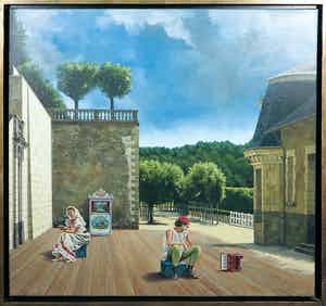 Jan van den Berg - Tempera & Olieverf op doek, Mijn jeugd - Ingelijst verkocht voor € 350!