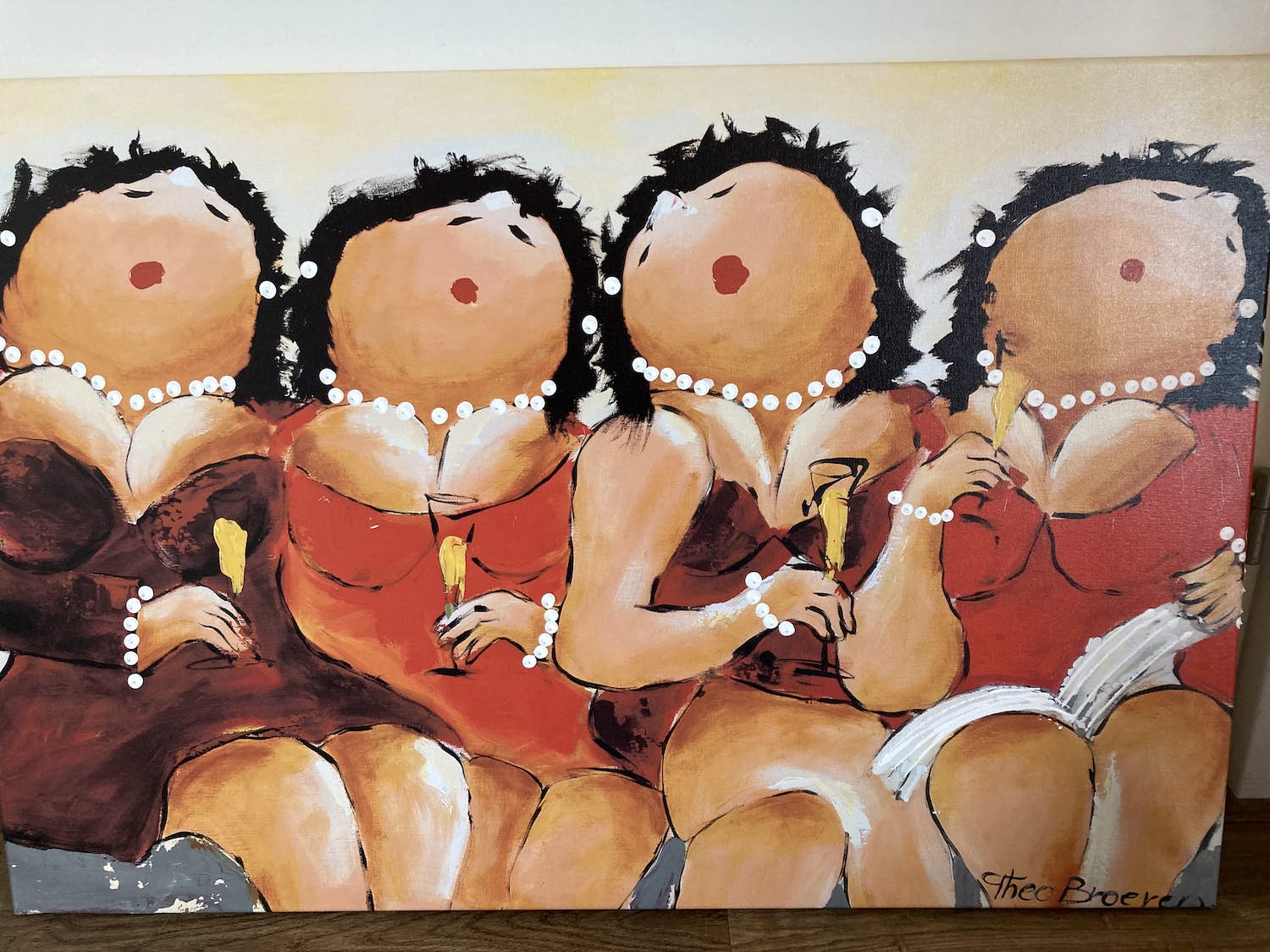 Theo Broeren - Glicée met acryl op canvas “ 4 op een rij in het geel “ verkocht voor € 80!