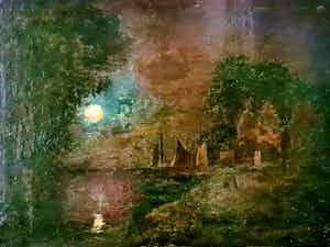 Niet of onleesbaar gesigneerd - Landschap bij nacht/Maanlicht verkocht voor € 1!