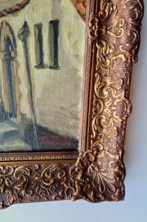 Niet of onleesbaar gesigneerd - Stadszicht - Hofje Bakenesserkamer/St BAVO -Gesigneerd - Fraaie vergulden lijst! kopen? Bied vanaf 10!