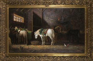 Niet of onleesbaar gesigneerd - Olieverf op doek, Stalinterieur - Ingelijst (Groot) kopen? Bied vanaf 1!