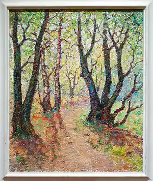 Eskel A. Wallin - Acryl op paneel, Bosgezicht - Ingelijst verkocht voor € 75!