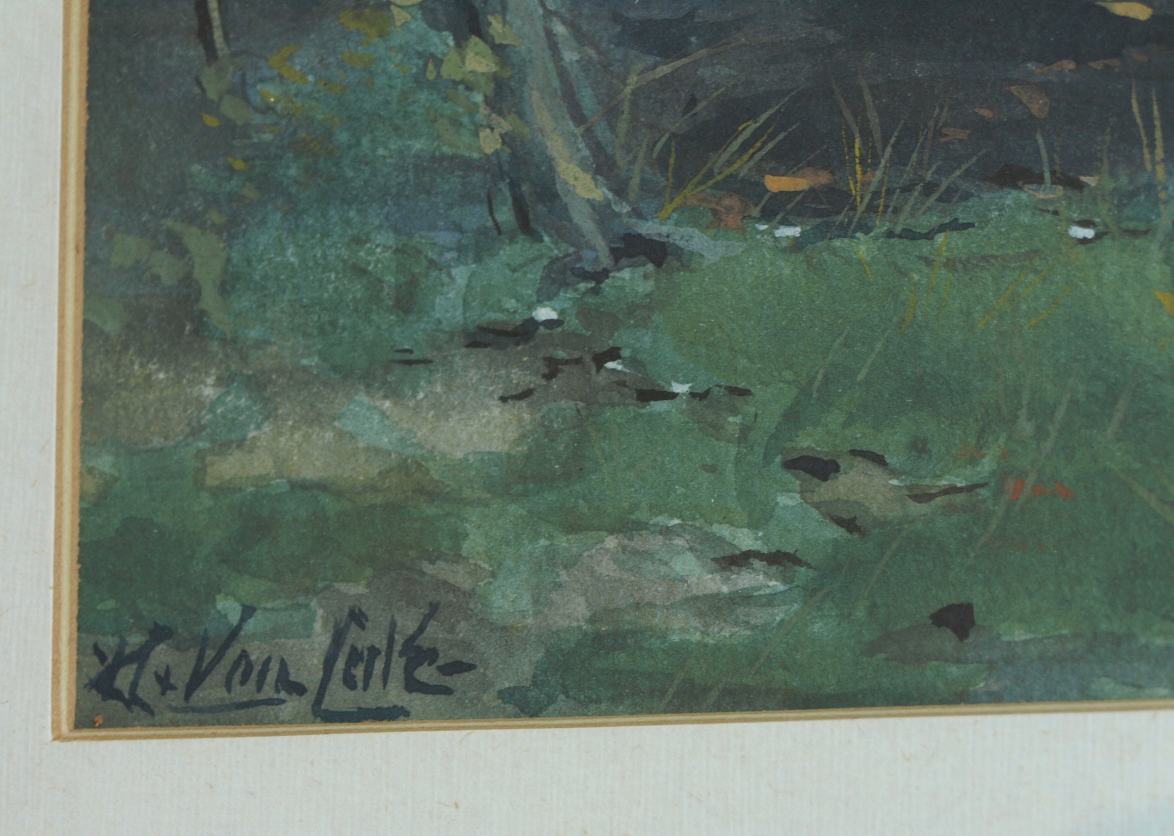 Niet of onleesbaar gesigneerd - Gouache , Bos – gesigneerd & ingelijst  kopen? Bied vanaf 1!