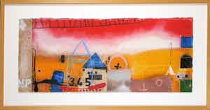 Theo Koster - Zeefdruk, Zonder titel (Liggend rood) - Ingelijst (Groot) verkocht voor € 40!