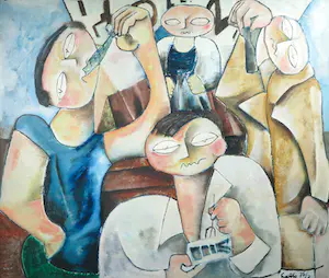 John Lie a Fo - Gemengde techniek op paneel, Haringeters - Ingelijst (Groot) kopen? Bied vanaf 350!