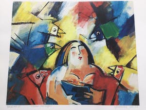 Rem de Boer - Vrouw met vogels | offsetlitho - ingelijst kopen? Bied vanaf 25!