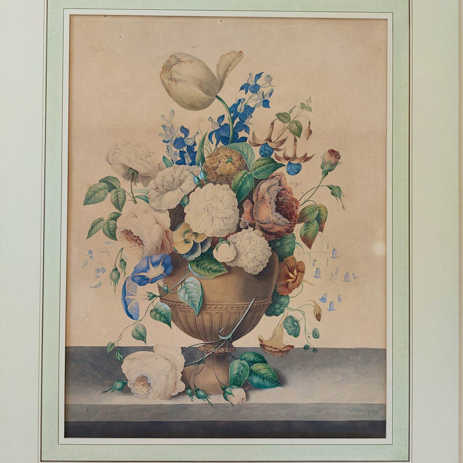 Willem Verbeet - ( 's Hertogenbosch 1801 - 1887 ). Franse vaas met allerlei bloemen. 1840. kopen? Bied vanaf 500!