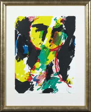 Eugene Brands - Litho, Geel gezicht - Ingelijst verkocht voor € 220!