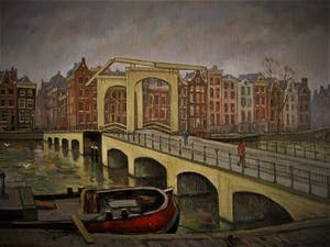 Ronald Terpstra - Sfeervol olieverf "Amsterdam de Magere Brug over de Amstel" gesigneerd kopen? Bied vanaf 60!