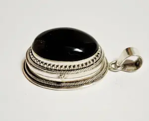 Handgemaakte grote XXXL zilveren doos hanger met natuurlijke Black Onyx kopen? Bied vanaf 75!