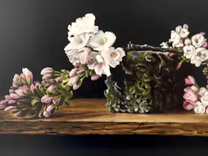 Jan Teunissen - Prunusbloesem op een bemoste steen kopen? Bied vanaf 400!