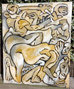 Michael Winkel - Combat, acrylverf op paneel (groot!) kopen? Bied vanaf 175!