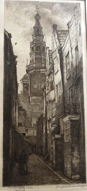 Johannes Graadt van Roggen - Gezicht op de "Lange Jan" in Middelburg. verkocht voor € 40!