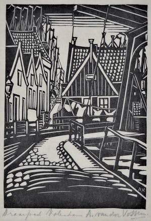 Andre van der Vossen - Complete vrij zeldzame serie van 10 houtsnedes met vissersplaatsen in Nederland kopen? Bied vanaf 275!