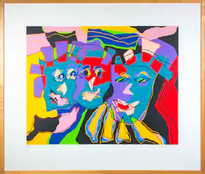 Marianne Naerebout - Zeefdruk, Faces - Ingelijst verkocht voor € 54!