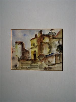 Niet of onleesbaar gesigneerd - Intrigerende 19e eeuwse Aquarel - Vrouw op trappen van een Stad - gesigneerd kopen? Bied vanaf 1!