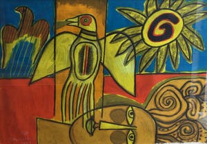 Corneille - C5052-1, Voorstelling met figuur, zon en vogel kopen? Bied vanaf 450!