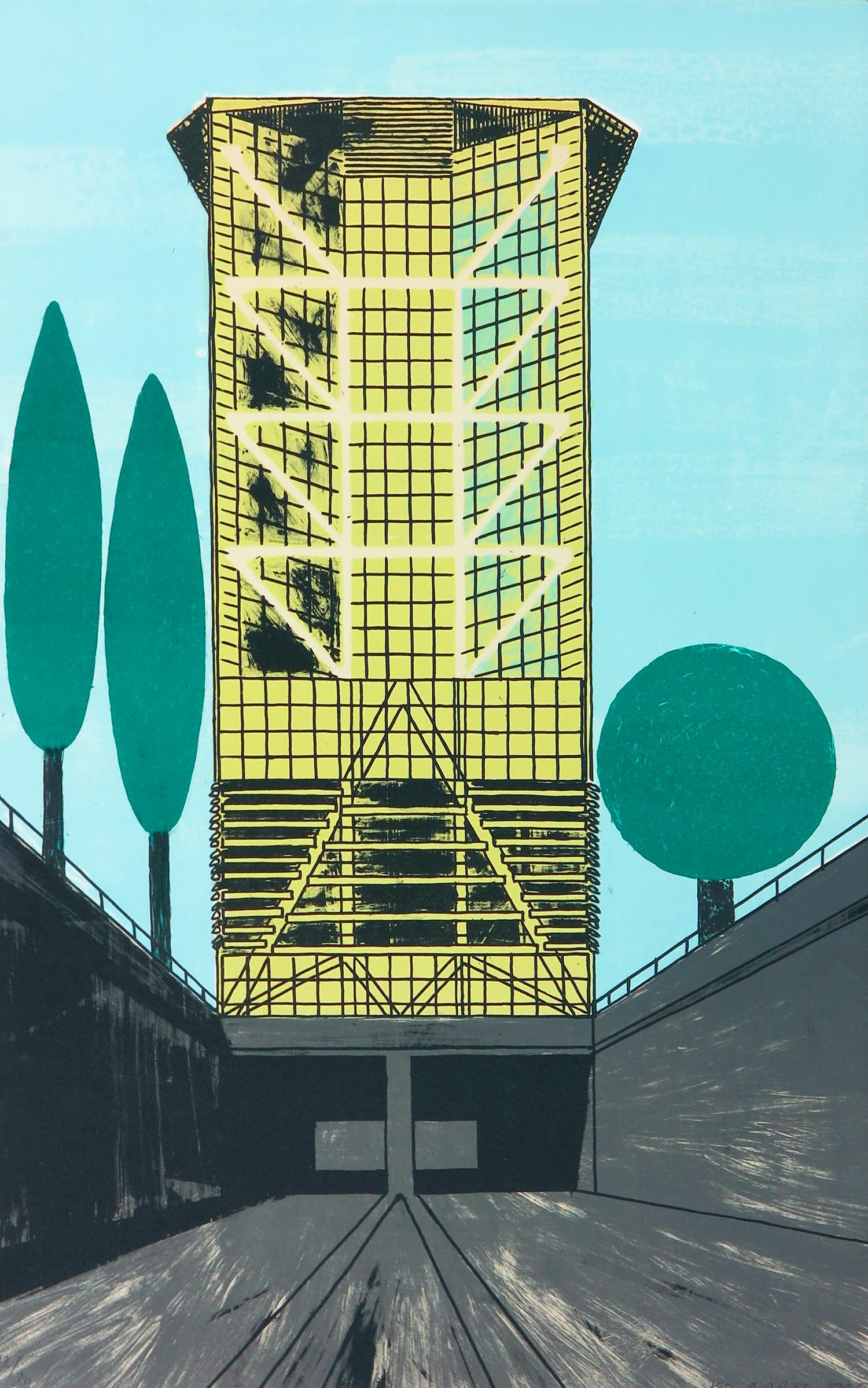 Ko Aarts - Zeefdruk, Gele toren kopen? Bied vanaf 1!