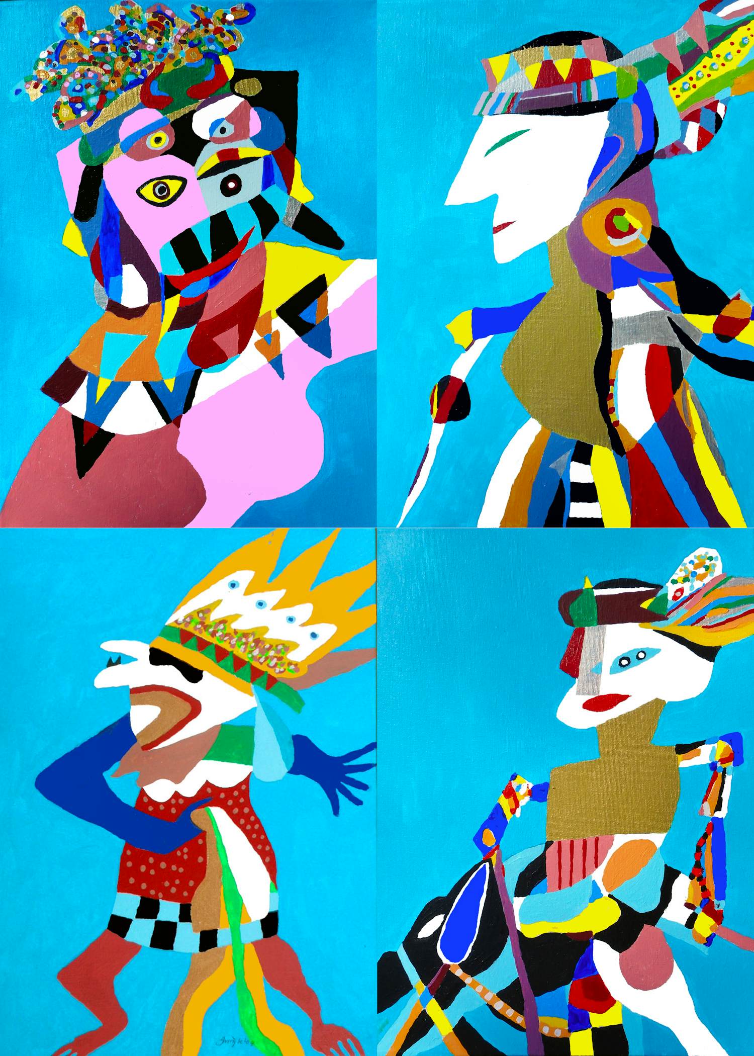 Peter Nieuwendijk - 4 moderne schilderijen over Balinese dansen (in een persoonlijk jasje) 4 werken kopen? Bied vanaf 300!