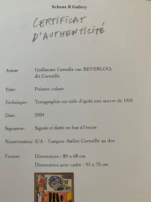Corneille - Vliegende Vis - Terragrafie op doek gesigneerd en ingelijst kopen? Bied vanaf 1750!
