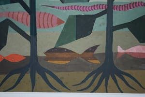 Geni Peter - vissen en bloeiende planten - abstracte gouache uit 1947(!) kopen? Bied vanaf 180!