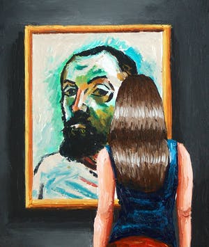 Gerard Boersma - Self Portrait Matisse (Vrouw kijkend naar zelfportret van Matisse) kopen? Bied vanaf 75!