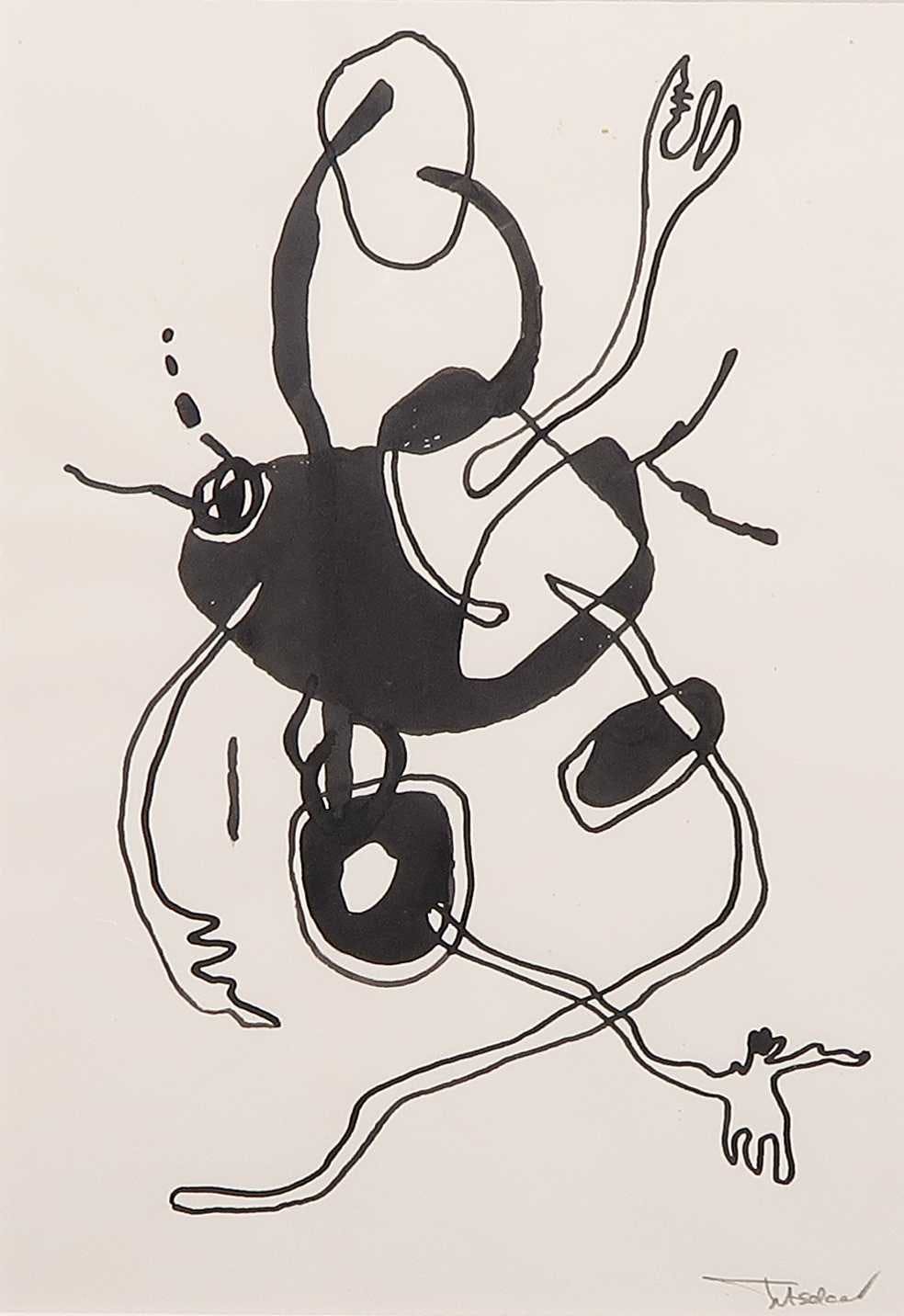 Henri Titselaar - Inkttekening, Abstracte compositie + boek - Ingelijst kopen? Bied vanaf 40!