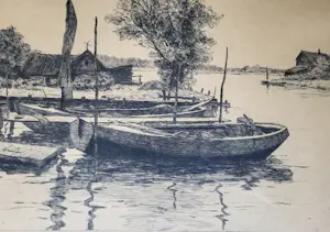AcheterWillem Witjens - ets - Binnenhaventje met bootjes - 1929, gesigneerd r.o.? Enchérissez de 20!