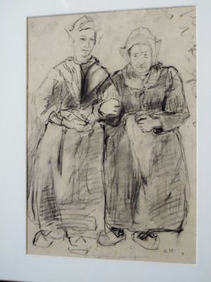 Cornelia Hioolen - Houtskooltekening - Vissersvrouwen kopen? Bied vanaf 50!