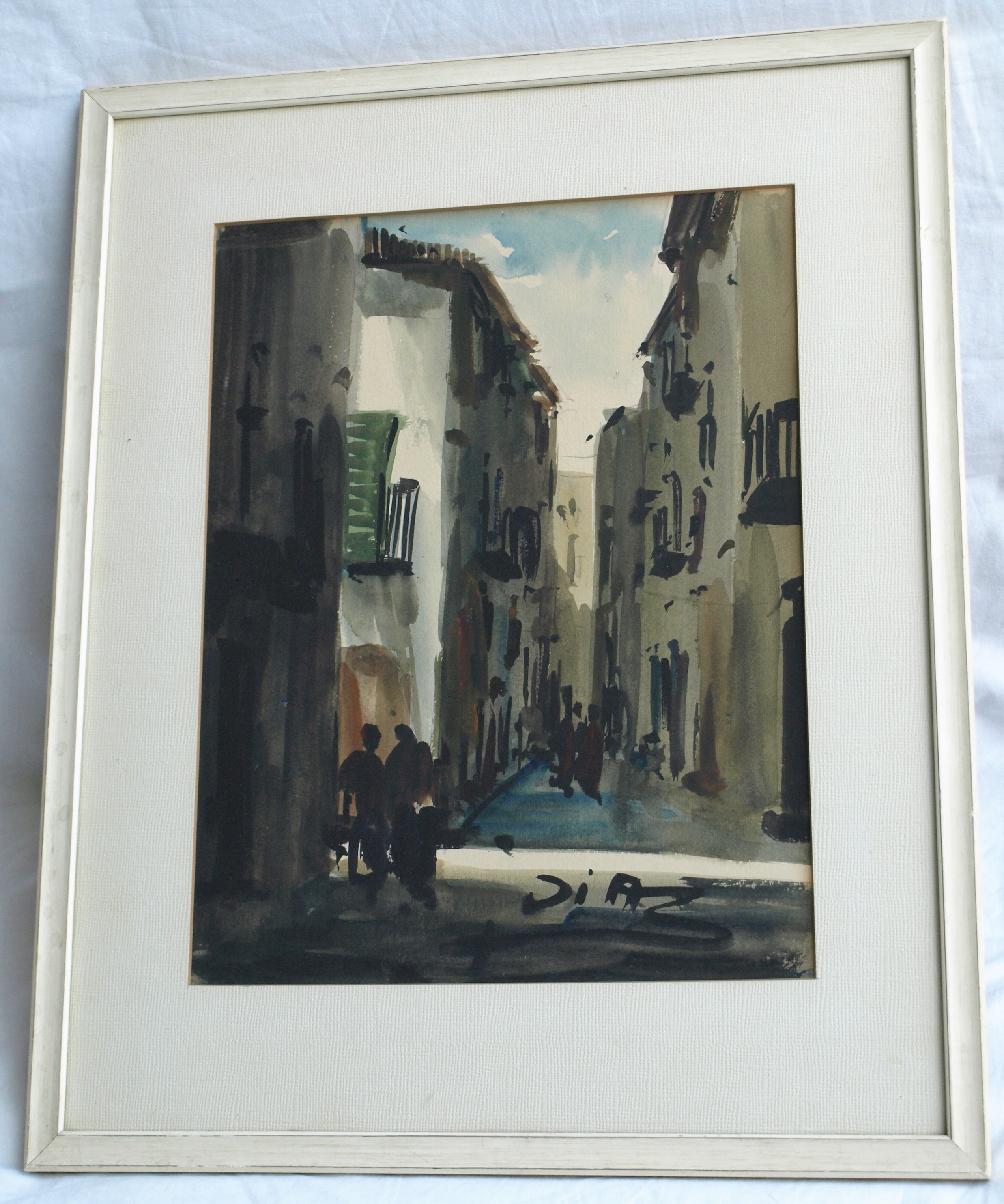 Niet of onleesbaar gesigneerd - Europese School - Aquarel – Straatje – gesigneerd & ingelijst  kopen? Bied vanaf 1!