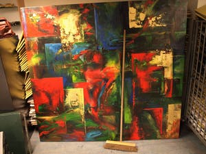 Niet of onleesbaar gesigneerd - Acrylverf op doek XXL , Abstract – 185 x 200 cm kopen? Bied vanaf 1!