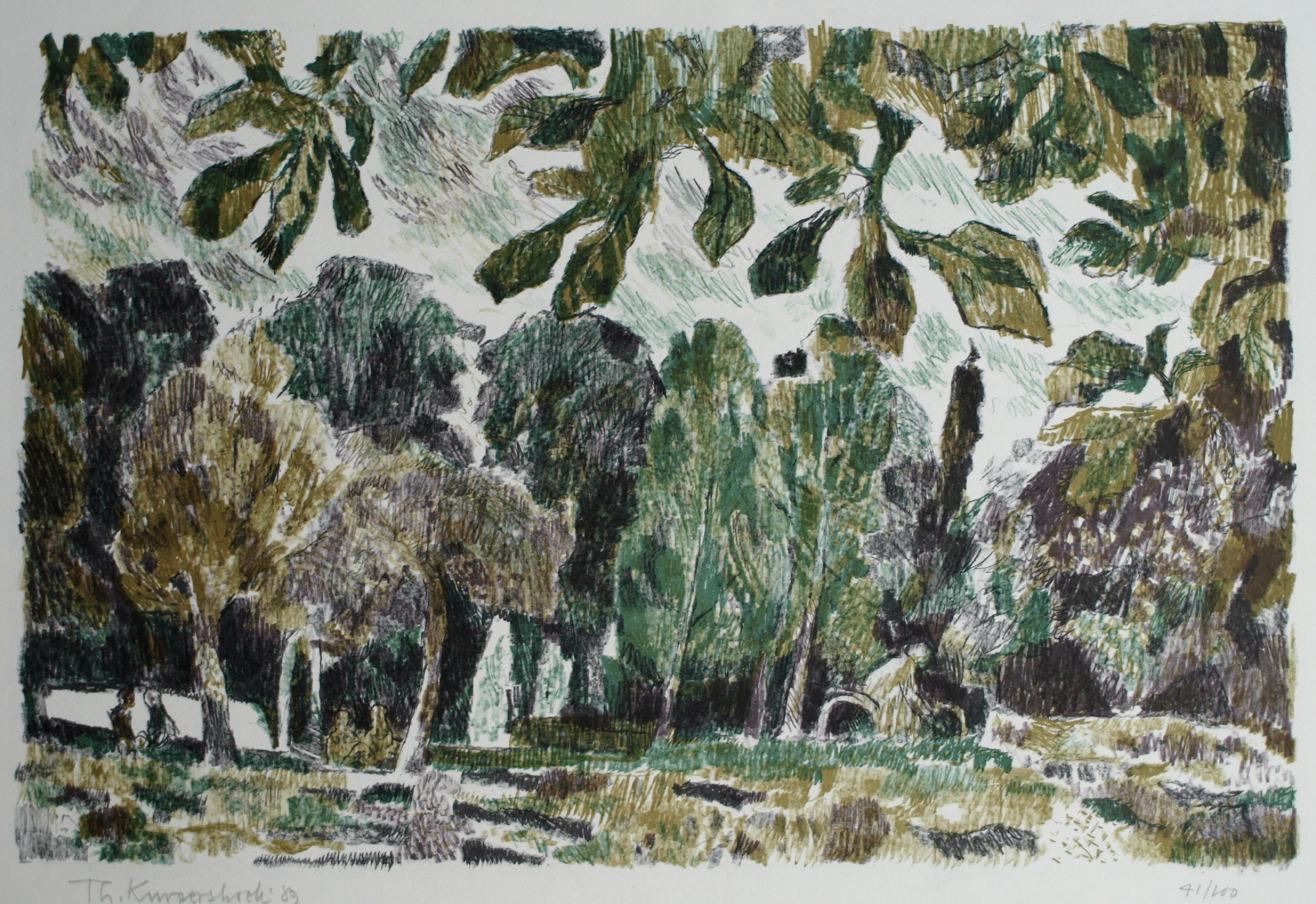Theo Kurpershoek - Litho , Zonder titel – gesigneerd – Gelderse Grafiekmap 1989 verkocht voor € 50!
