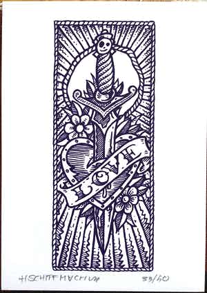 Henk Schiffmacher - Zeefdruk Love Tattoo, 33/50 gesigneerd verkocht voor € 1!