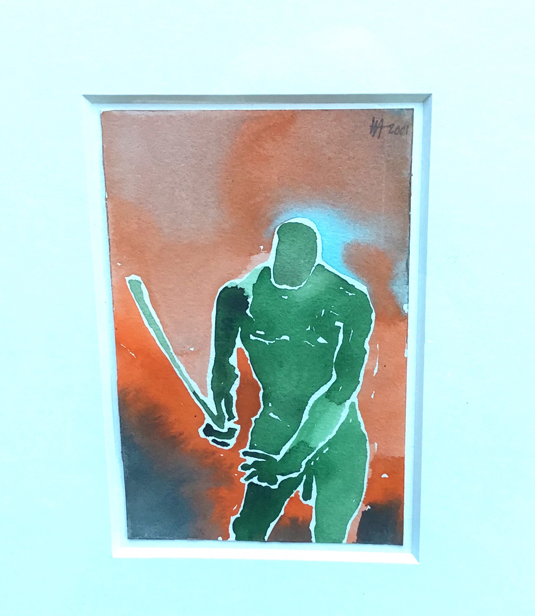 Henri de Haas - Aquarel, man met knuppel,gesigneerd, ingelijst kopen? Bied vanaf 40!