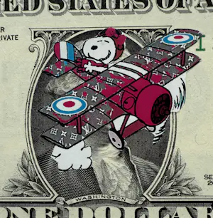 Death NYC - Collage op Amerikaanse Dollar | 'Snoopy flying his Louis Vuitton Ace' | 2012 kopen? Bied vanaf 100!