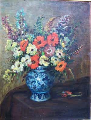 Niet of onleesbaar gesigneerd - Stilleven met zomerbloemen. verkocht voor € 10!