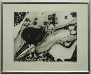 Uto Hogerzeil - Ingelijste ets en aquatint , Emoe’s (?) – 1980 – Lijst, 42 x 52 cm. kopen? Bied vanaf 60!