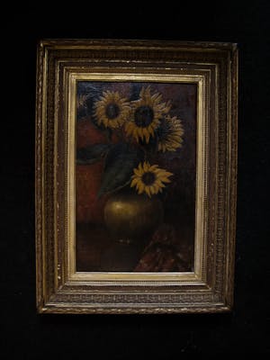 Niet of onleesbaar gesigneerd - omstreeks 1930 - gesigneerd - Stilleven van Zonnebloemen in messing pot kopen? Bied vanaf 1!